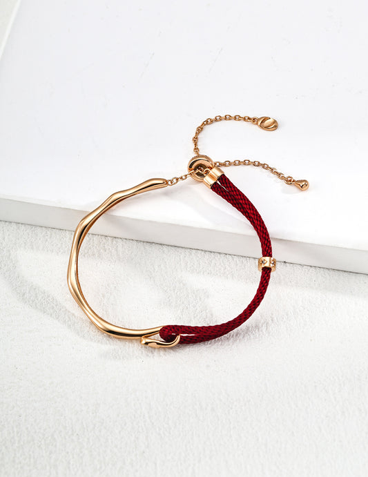 Textured Metal & Red Cord Contrast Bracelet
