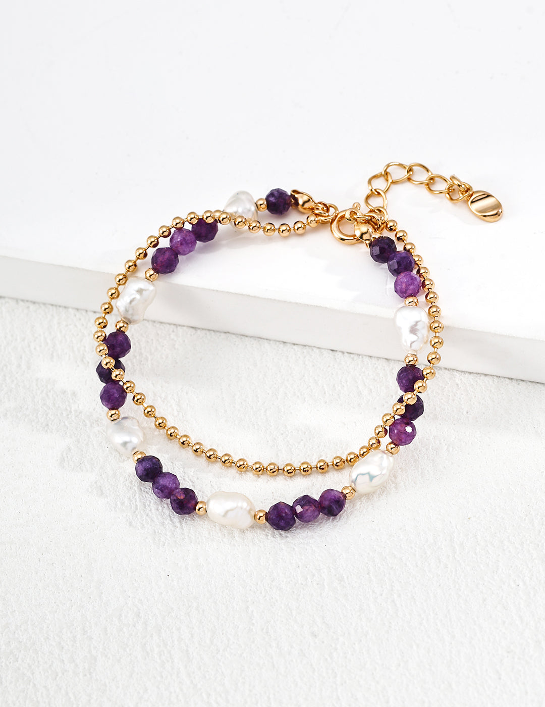 Amethyst & Natural Pearl Double-Layer Bracelet