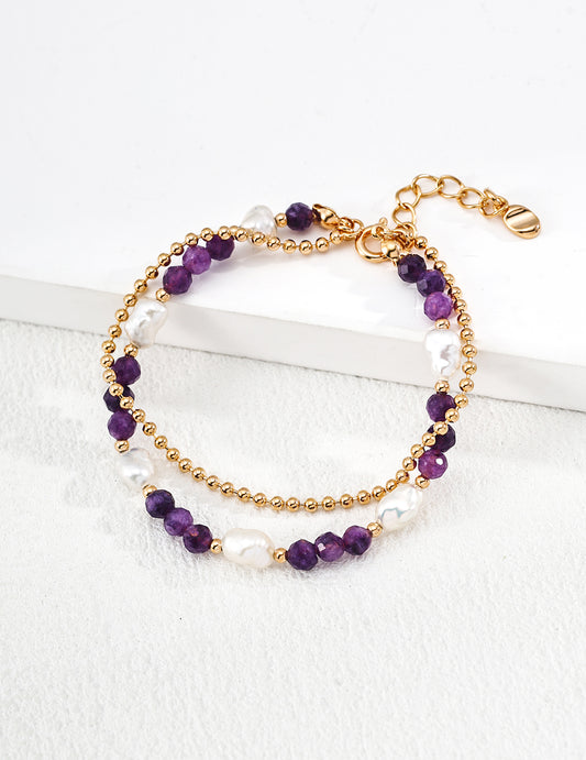 Amethyst & Natural Pearl Double-Layer Bracelet