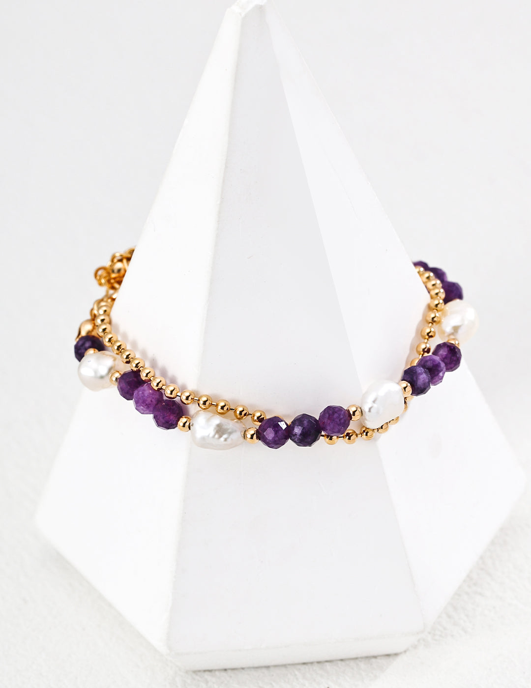 Amethyst & Natural Pearl Double-Layer Bracelet