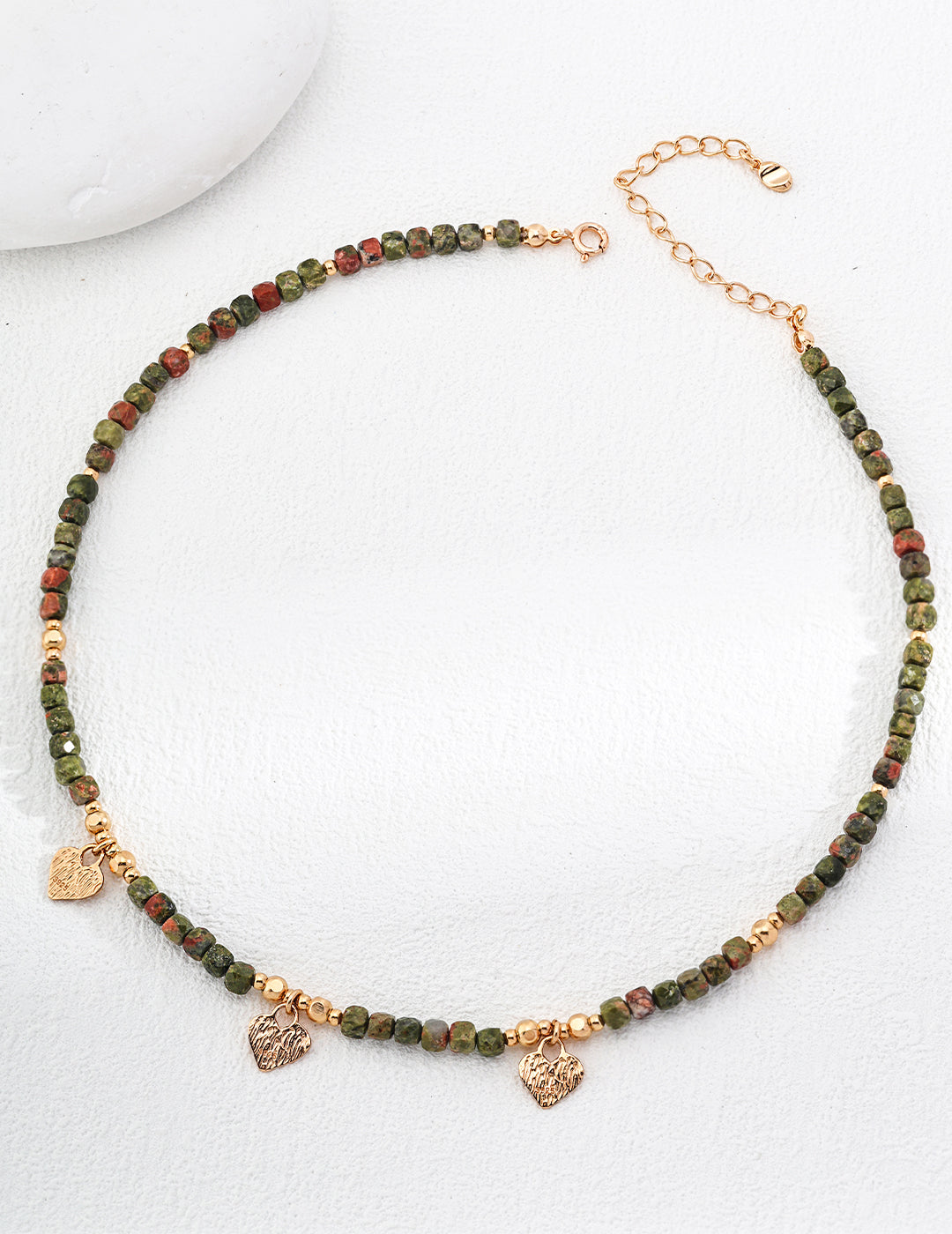 Shoushan Stone Beaded Heart Charm Necklace