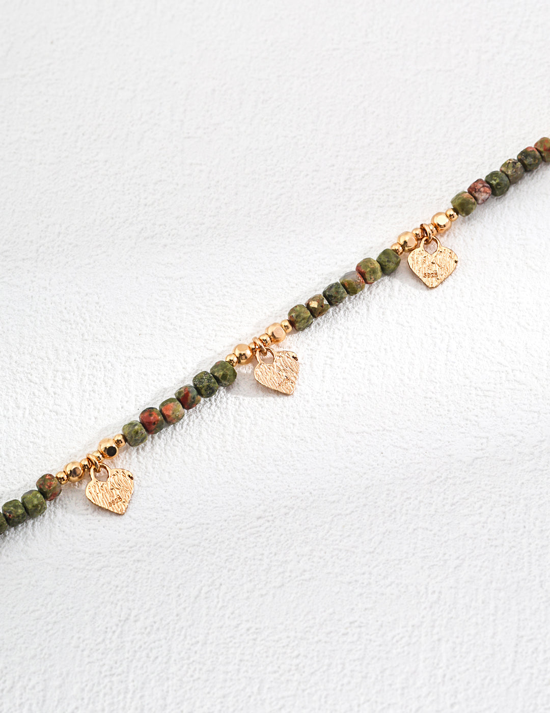 Shoushan Stone Beaded Heart Charm Necklace