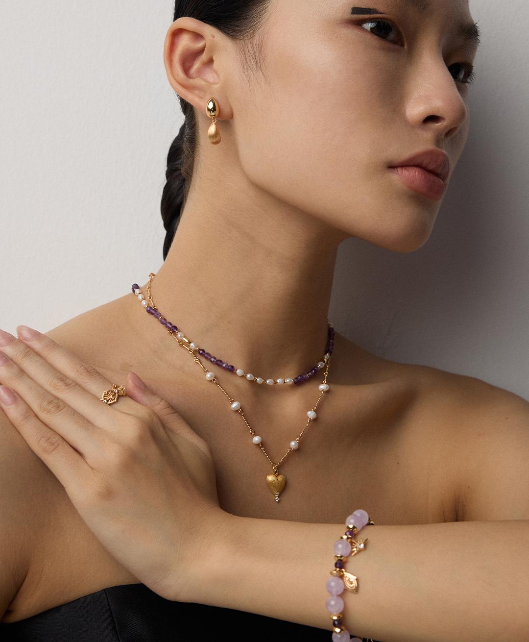 Matte Heart Zircon Pendant Necklace