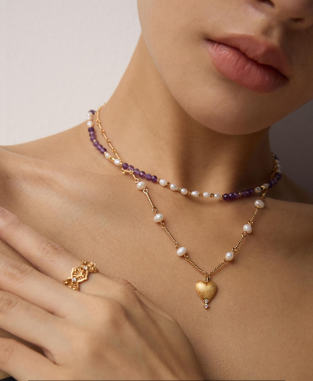 Matte Heart Zircon Pendant Necklace