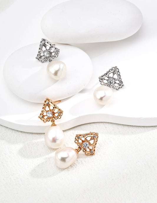 Vintage Pearl Zircon Earrings