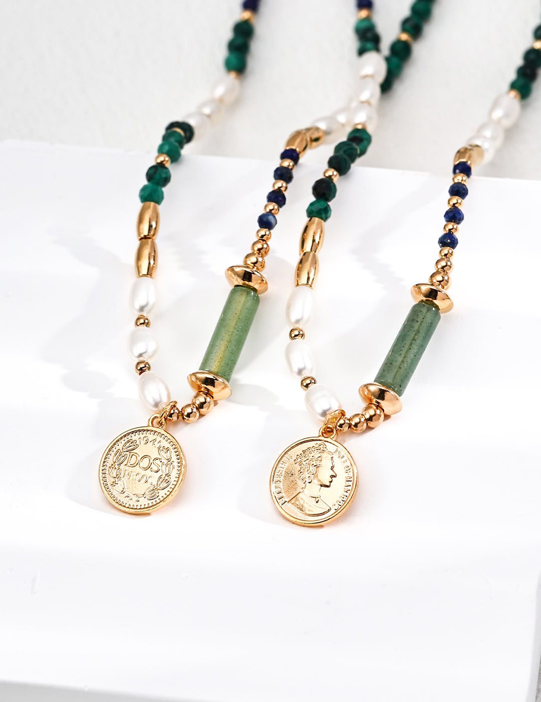 Pearl Malachite Lapis Queen Pendant Necklace