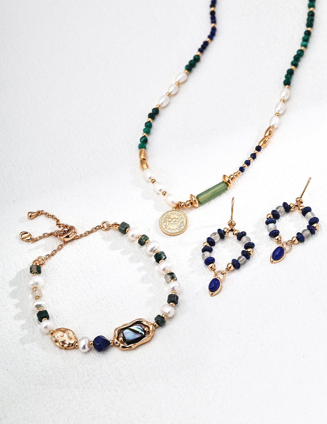 Pearl Malachite Lapis Queen Pendant Necklace
