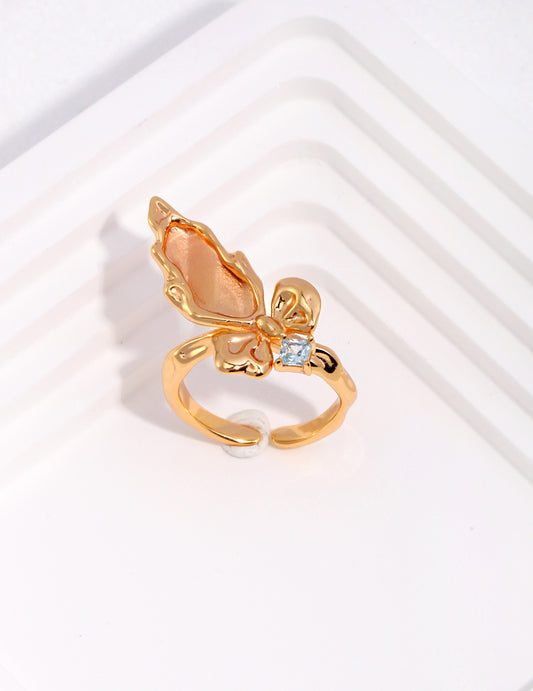 Textured Butterfly Zircon Ring