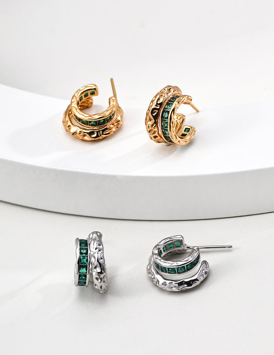 Vintage C-Shaped Zircon Stud Earrings