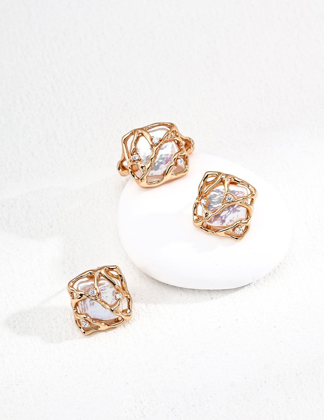 Sculptural Pearl Zircon Stud Earrings