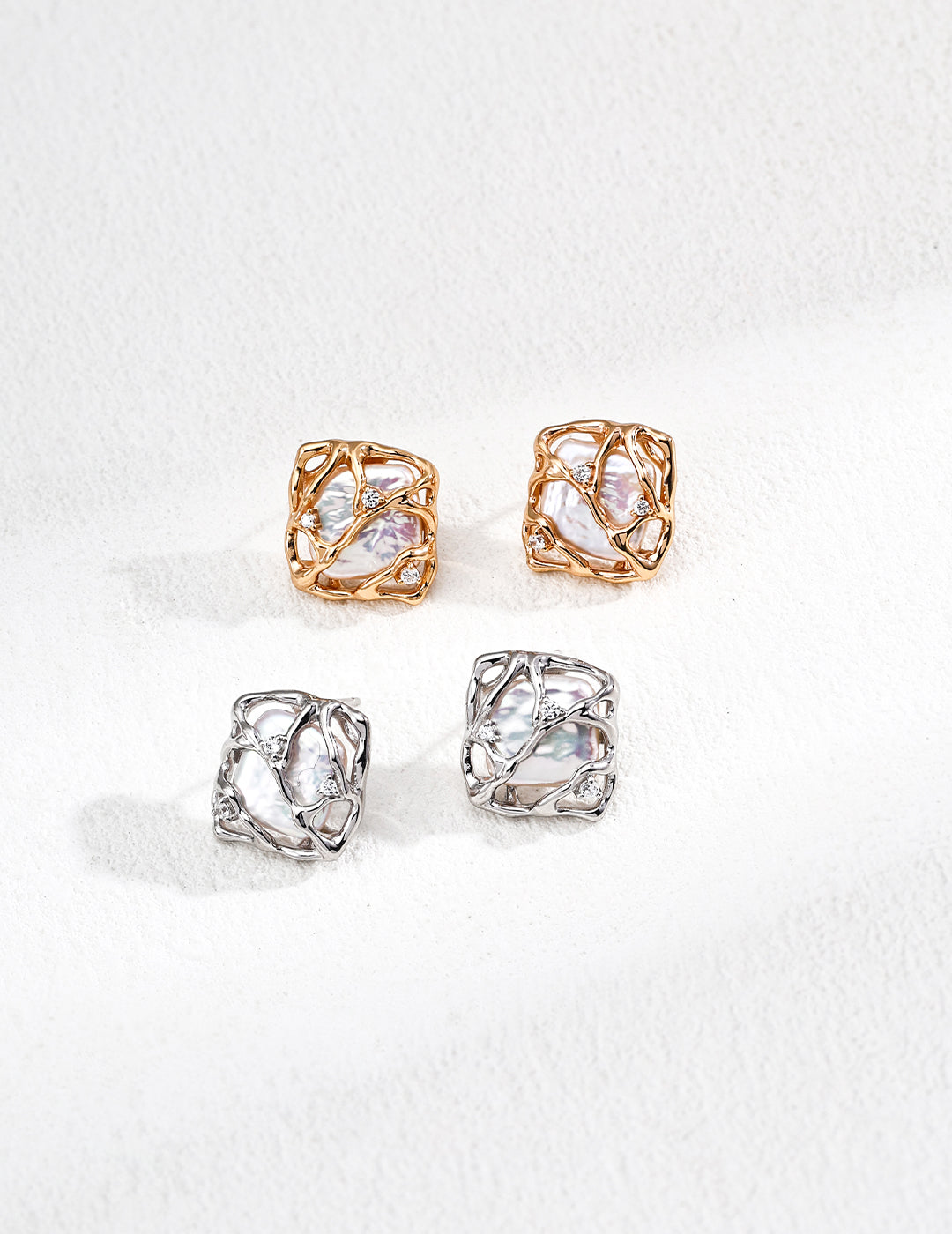 Sculptural Pearl Zircon Stud Earrings