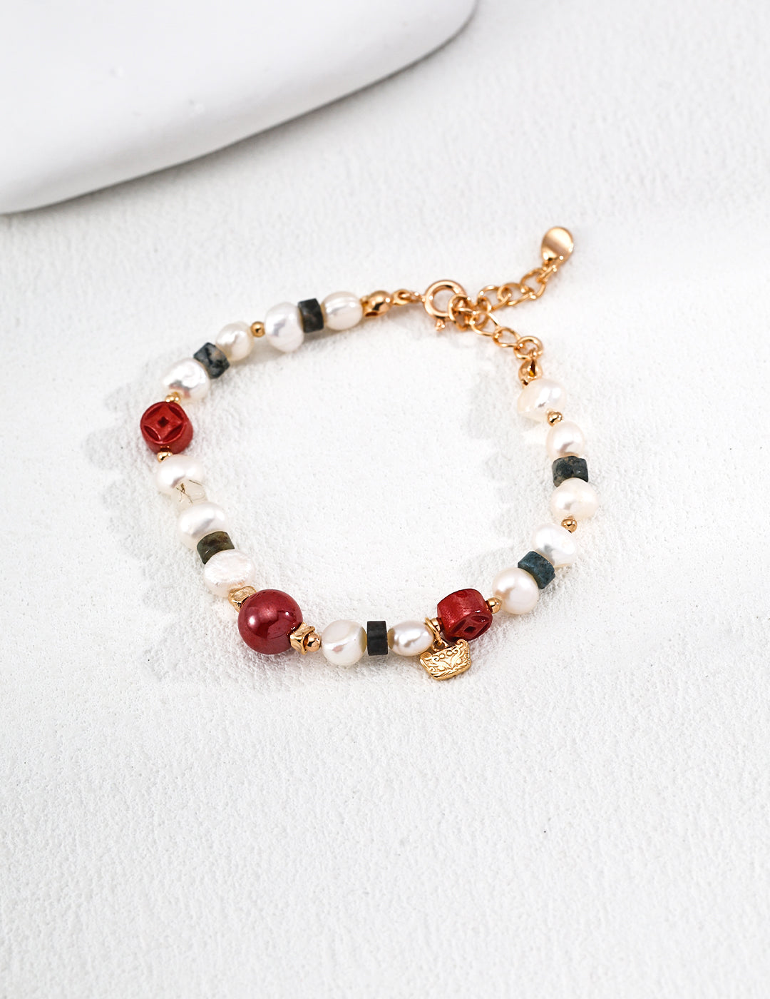 Moss Agate and Freshwater Pearl Charm Bracelet