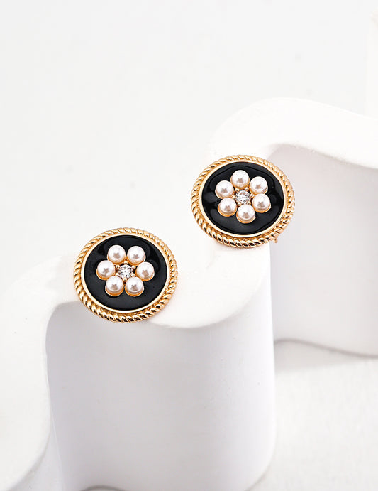 Vintage Floral Imitation Pearl Stud Earrings