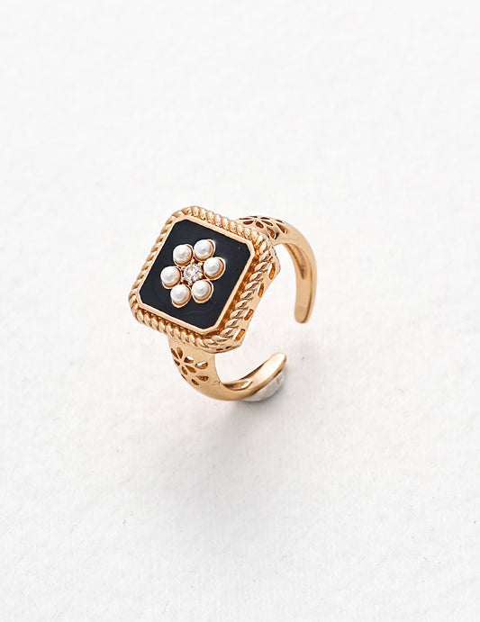 Vintage Floral Imitation Pearl Open Ring