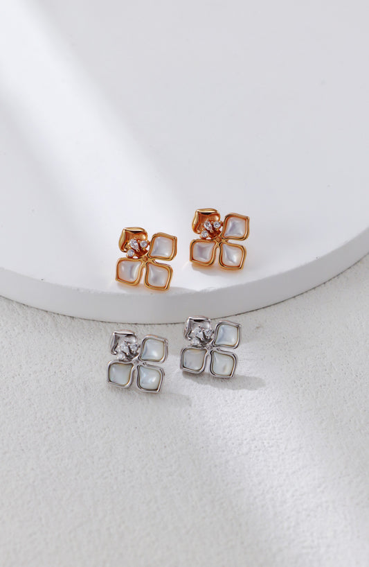 Mother of Pearl Clover Stud Earrings