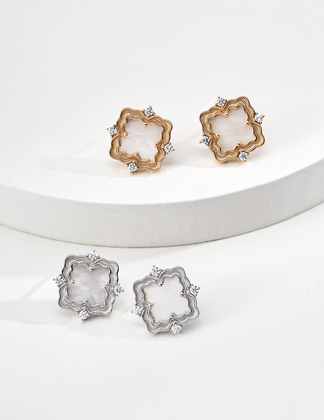 Retro Floral Mother-of-Pearl Stud Earrings