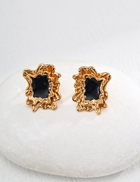 Irregular Gold Splash Frame Enamel Stud Earrings