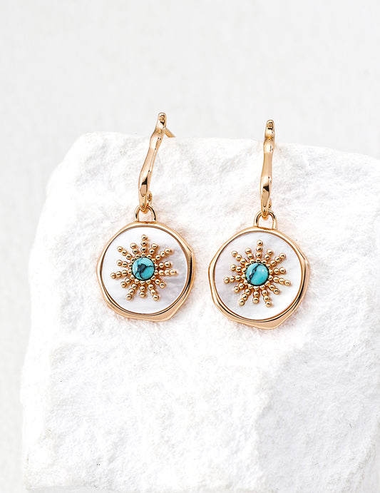 Turquoise & Mother-of-Pearl Sunburst Earrings