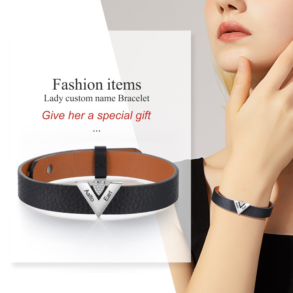 Stainless Steel Women PU Leather Bracelet